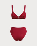 Sueña™ Kırmızı Kare Yaka O-Ring Bikini Seti