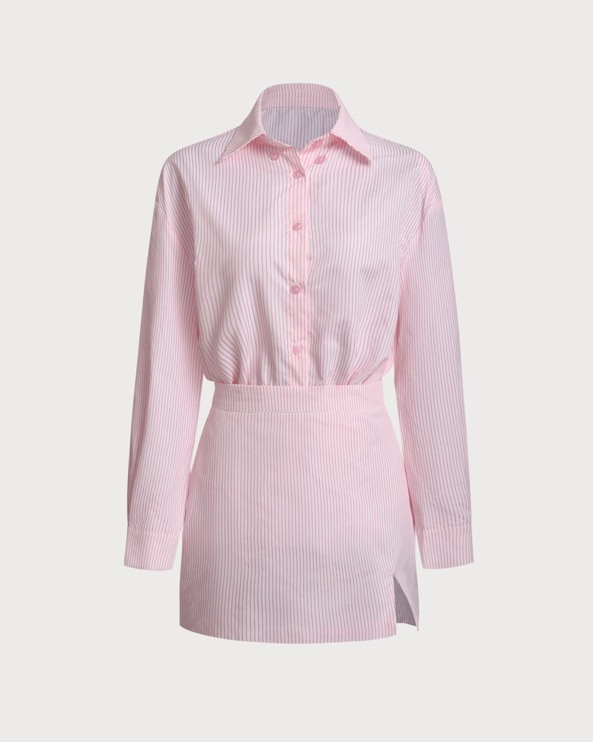 Sueña™ Pembe Çizgili Gömlek Etek Takımları