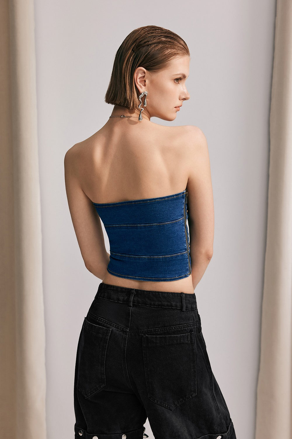 Jayla Düşük Omuzlu Denim Üst