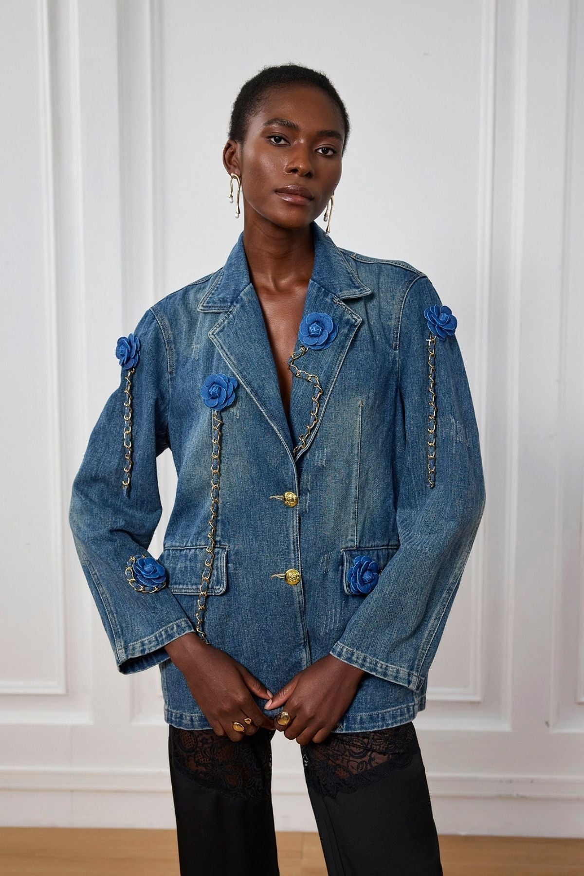 Joelle Çiçek Zincir Yaka Denim Ceket