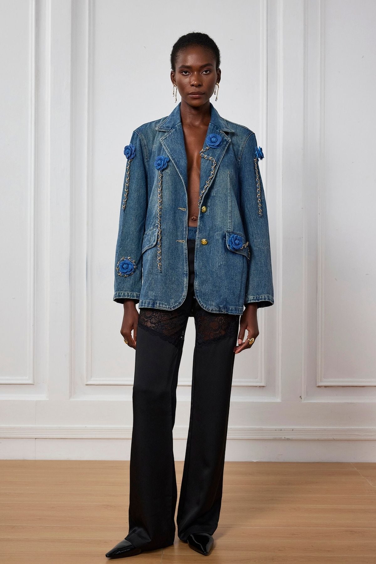Joelle Çiçek Zincir Yaka Denim Ceket