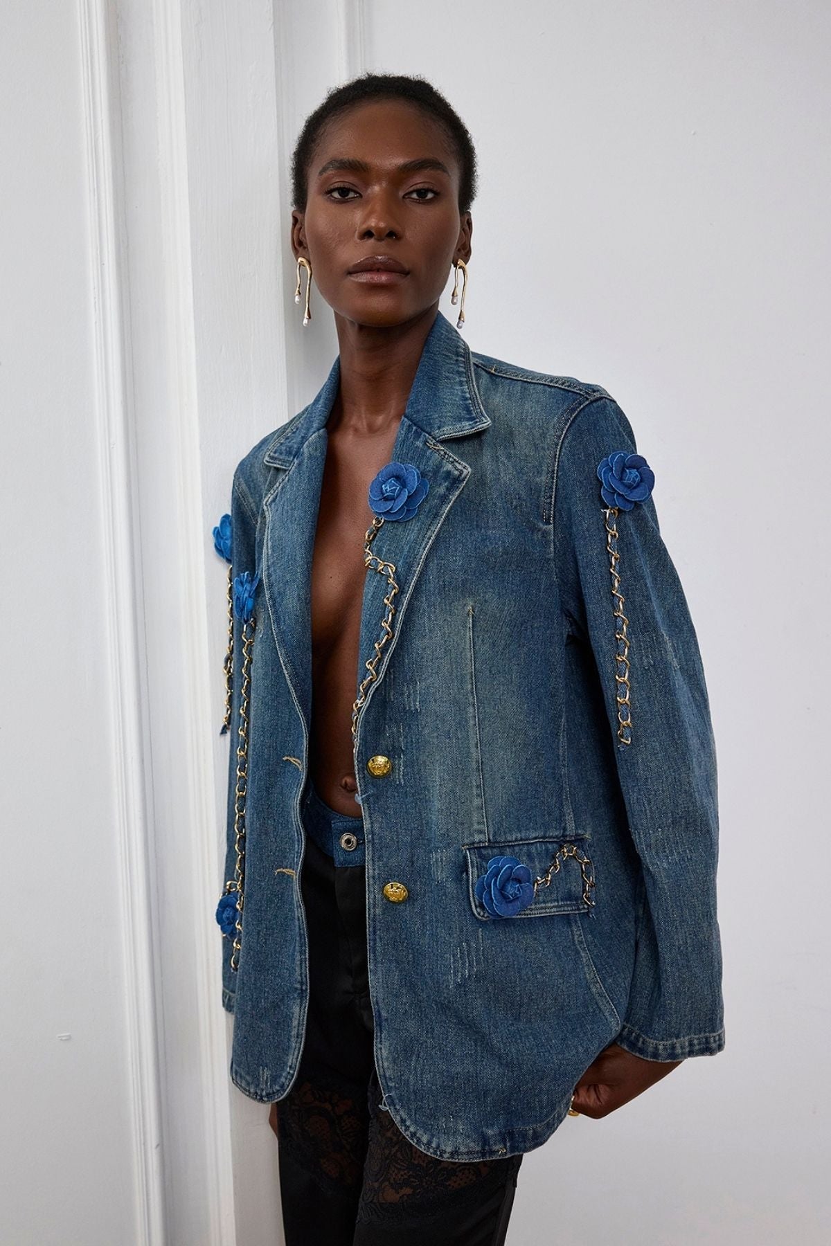 Joelle Çiçek Zincir Yaka Denim Ceket