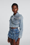 Johanna Yırtık Çiçek Mavi Denim Ceket