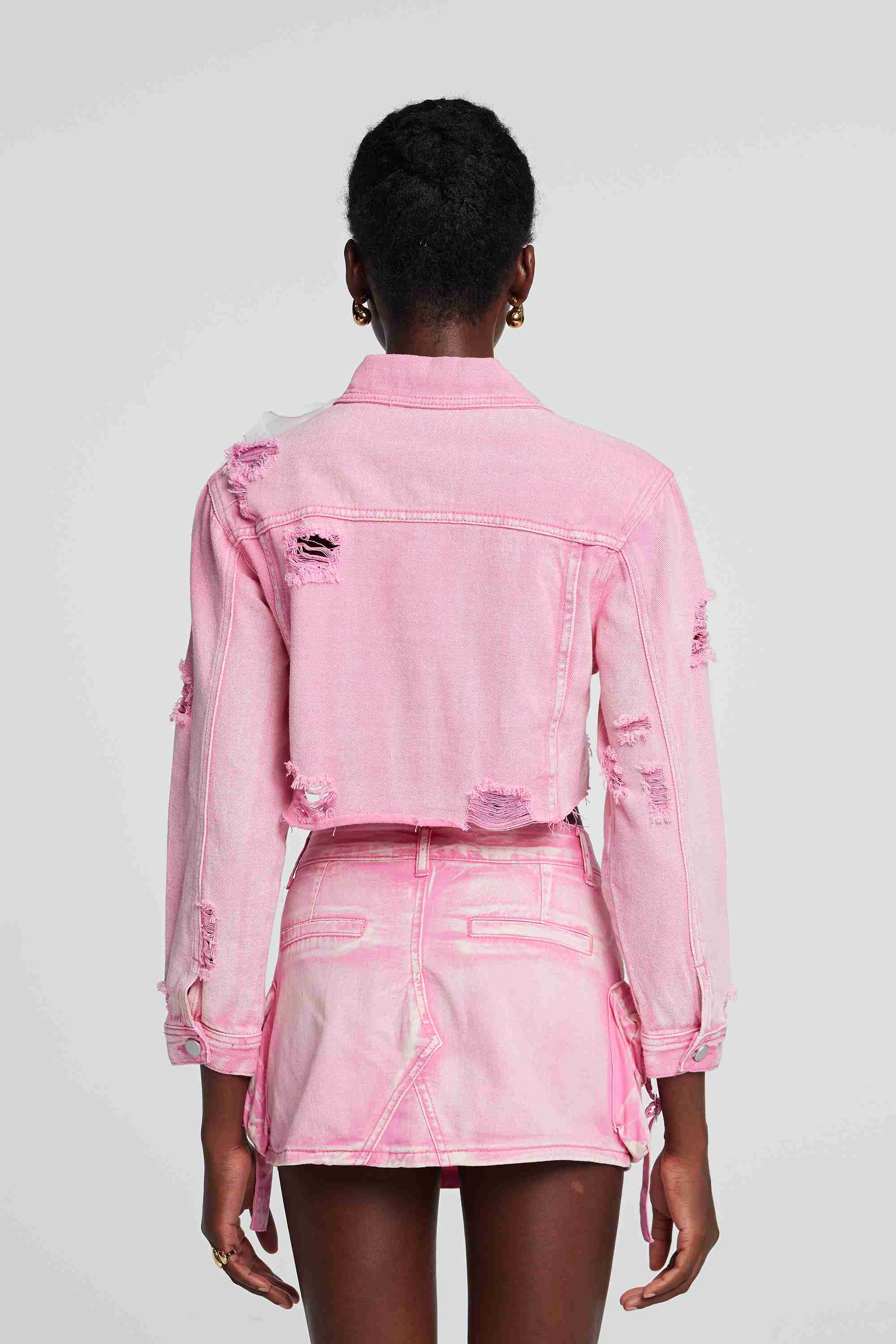 Johanna Yırtık Çiçek Denim Ceket Pembe
