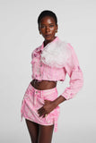 Johanna Yırtık Çiçek Denim Ceket Pembe