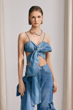 Khalani Fiyonklu Bağcıklı Denim Üst