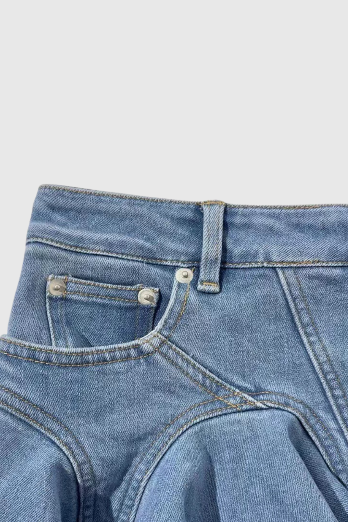 Kadife Fırfırlı Denim Mini Etek
