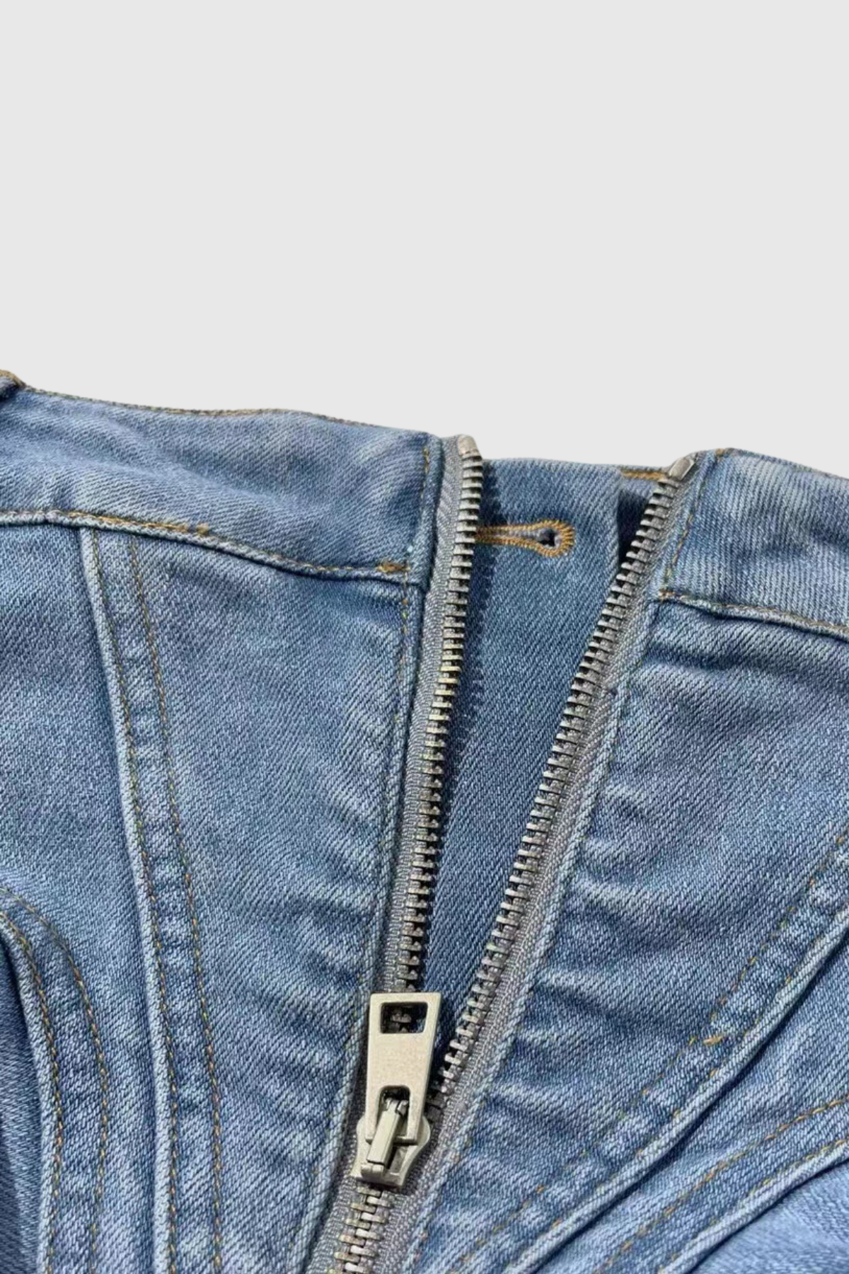 Kadife Fırfırlı Denim Mini Etek