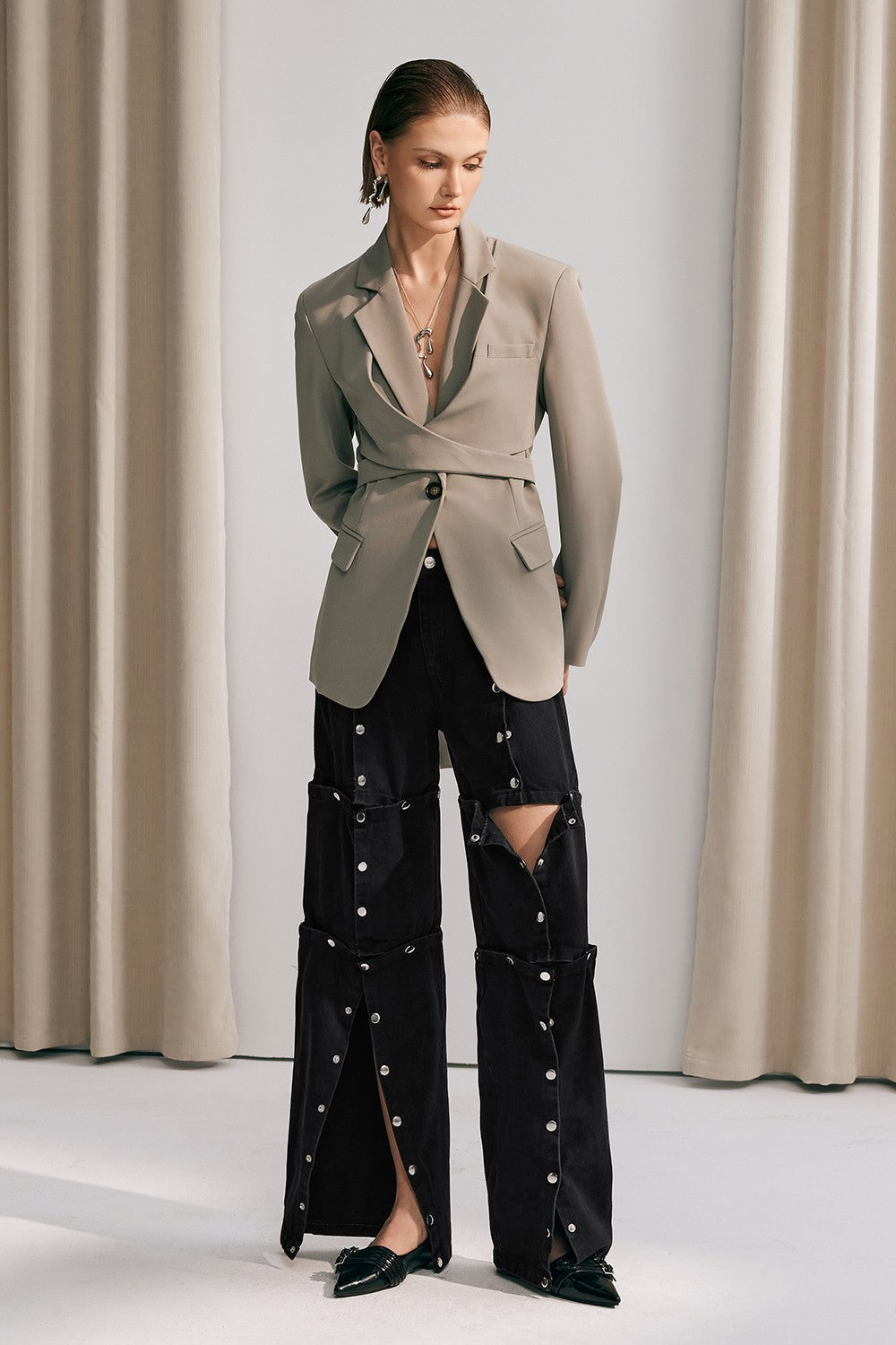 Nieve Çapraz Bağcıklı Dalma Blazer