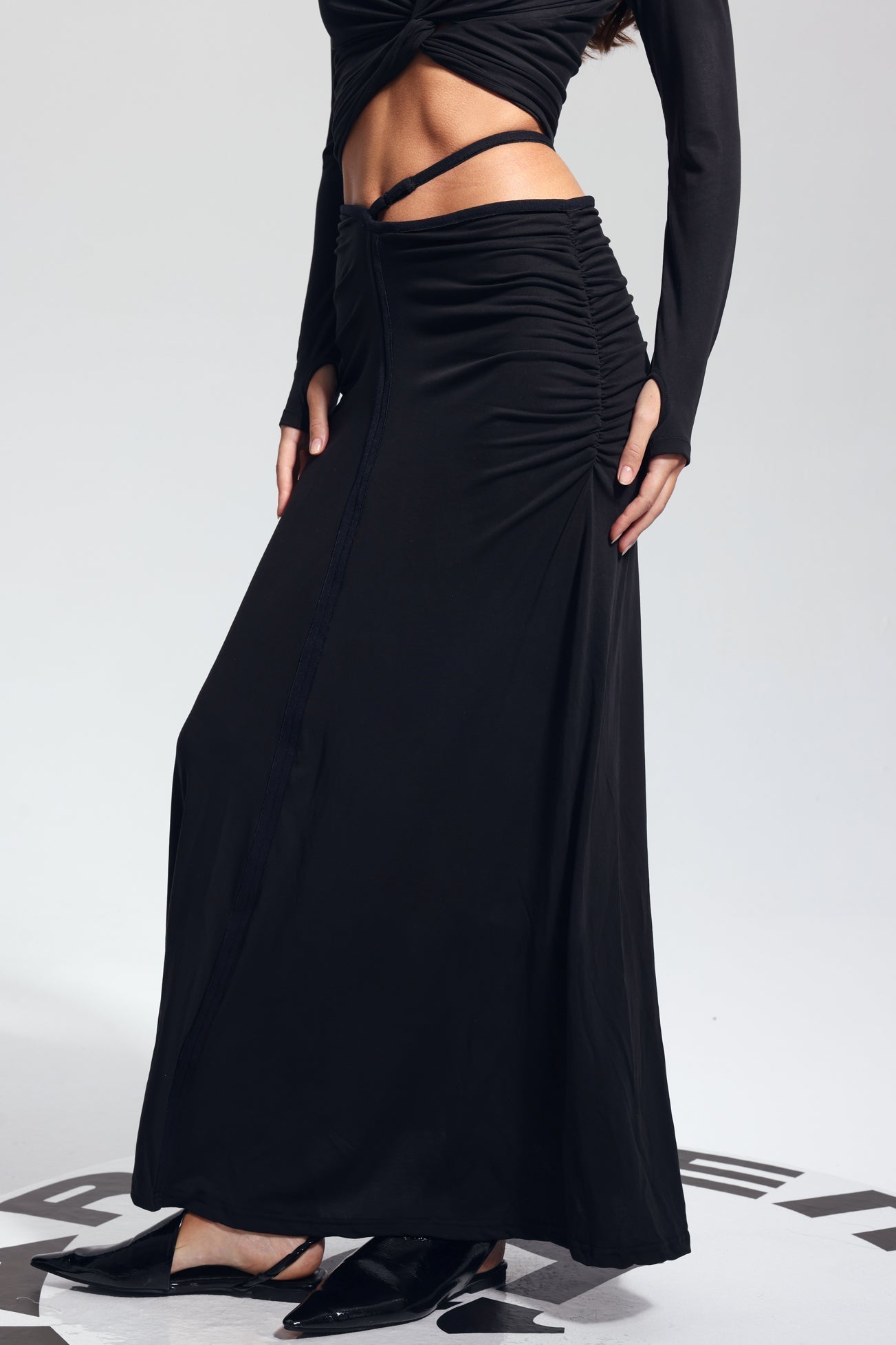 Padget Ruch Siyah Bodycon Etek