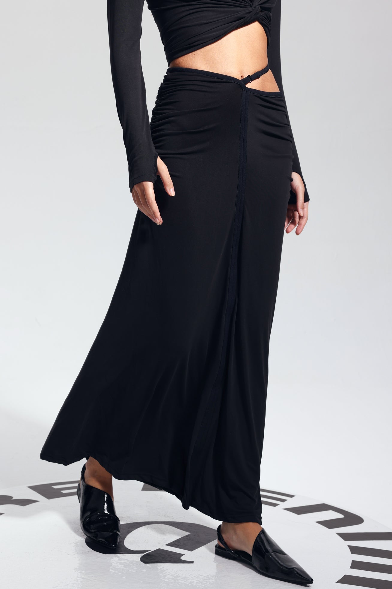 Padget Ruch Siyah Bodycon Etek