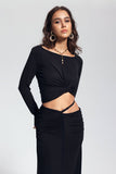 Padget Twist Dantelli Bodycon Siyah Üst