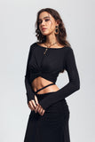 Padget Twist Dantelli Bodycon Siyah Üst