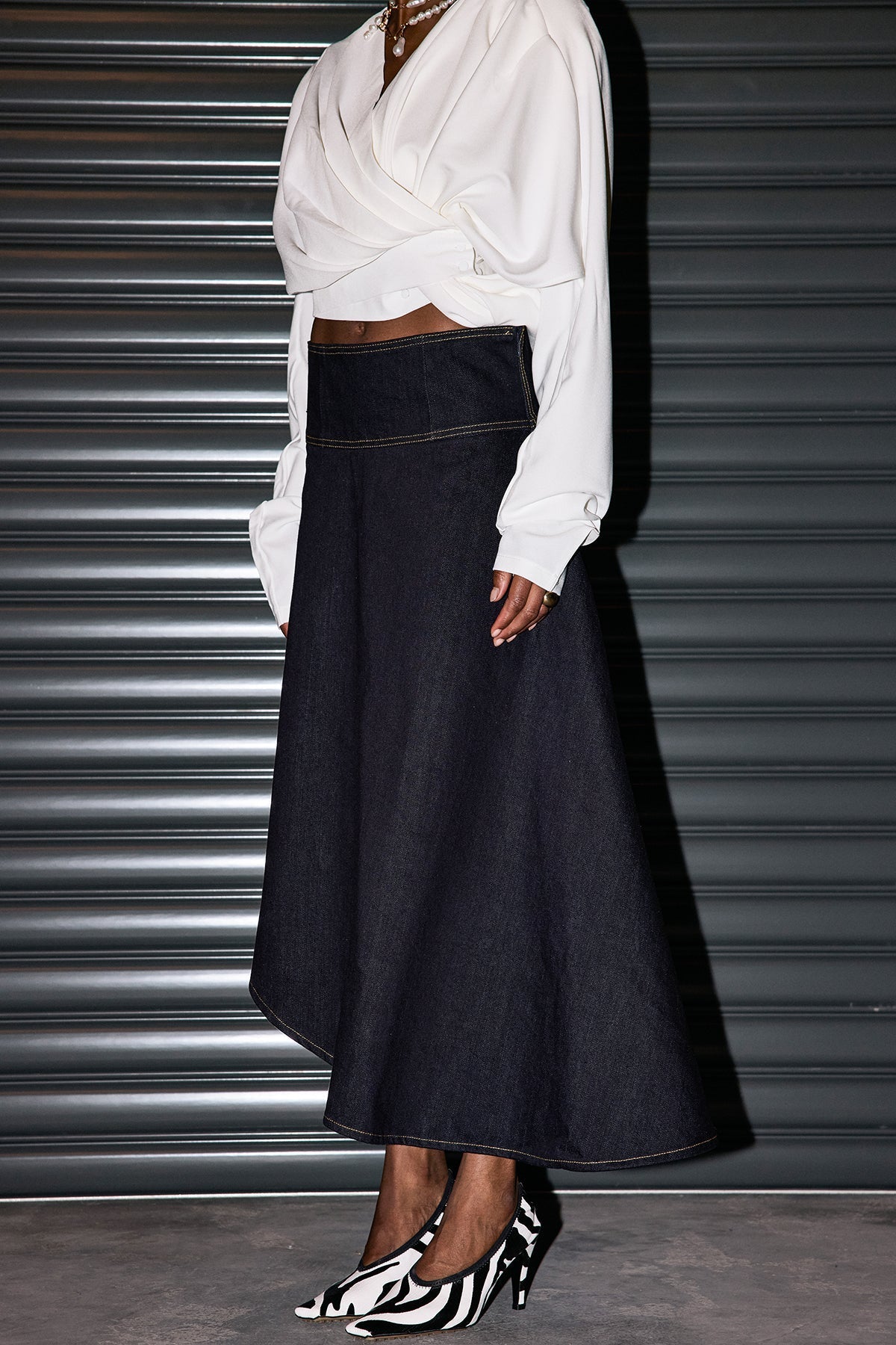 Penelope Denim Fırfırlı Asimetrik Etek