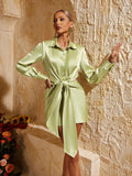 Fatima Dantelli Saten Mini Elbise