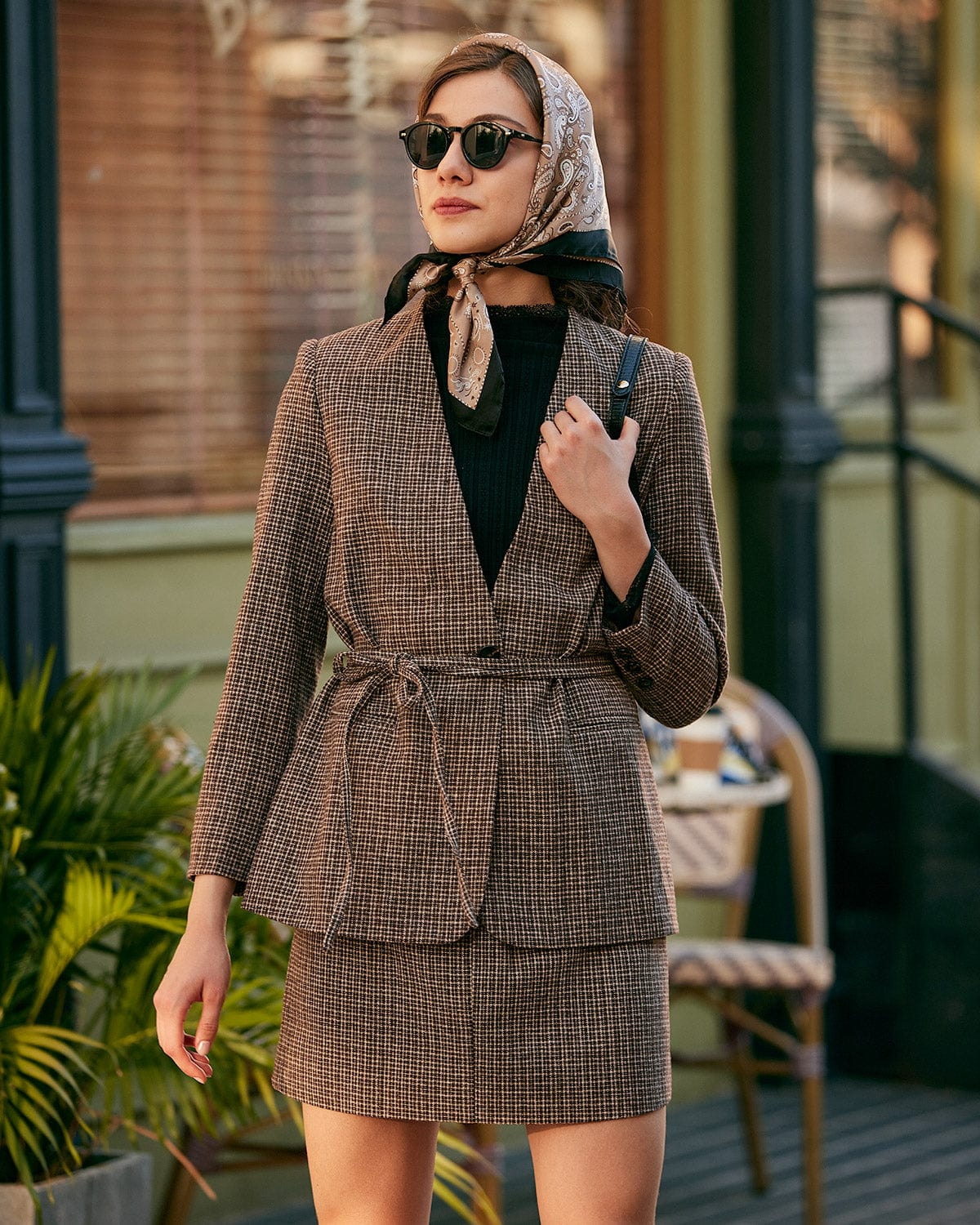 Sueña™ V Yaka Ekose Tek Düğme Blazer