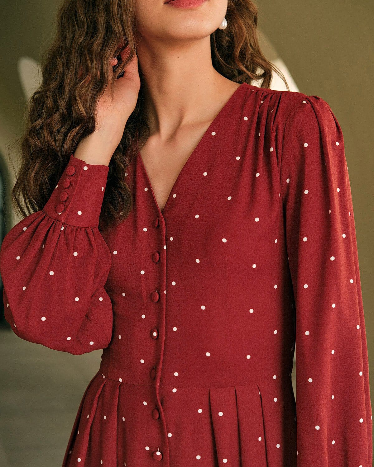 Polka Dot Pileli Midi Elbise