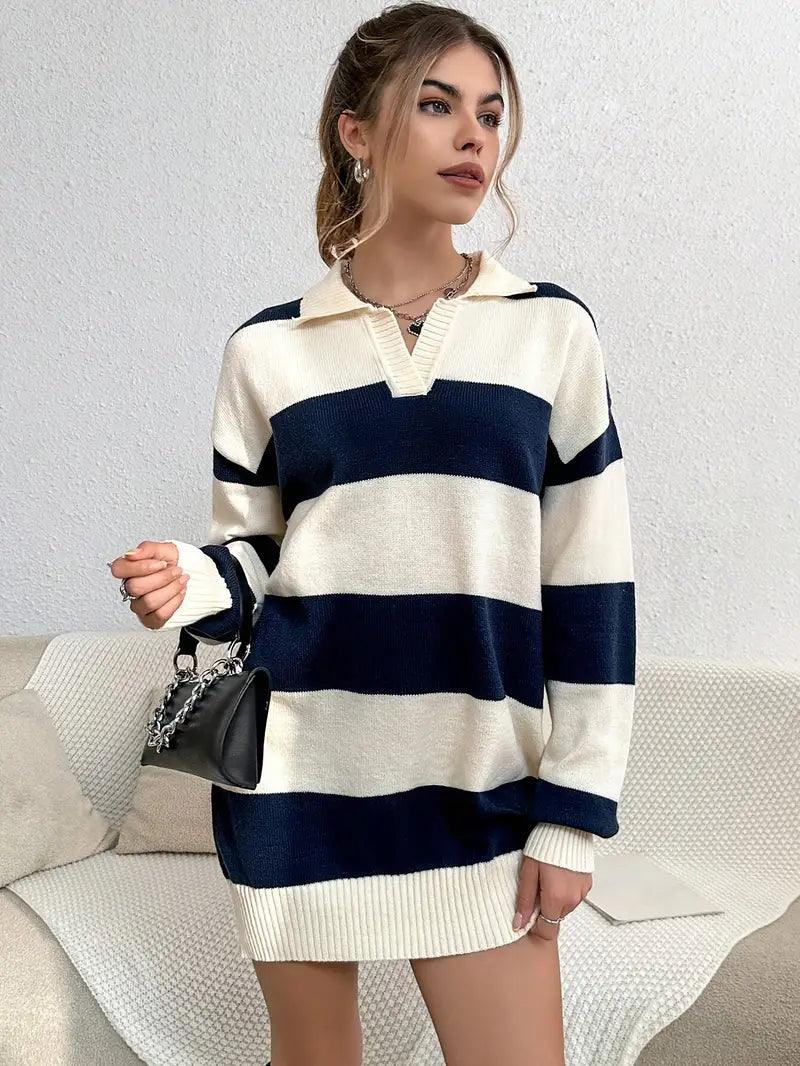 Lina Çizgili Oversize Triko Tunik
