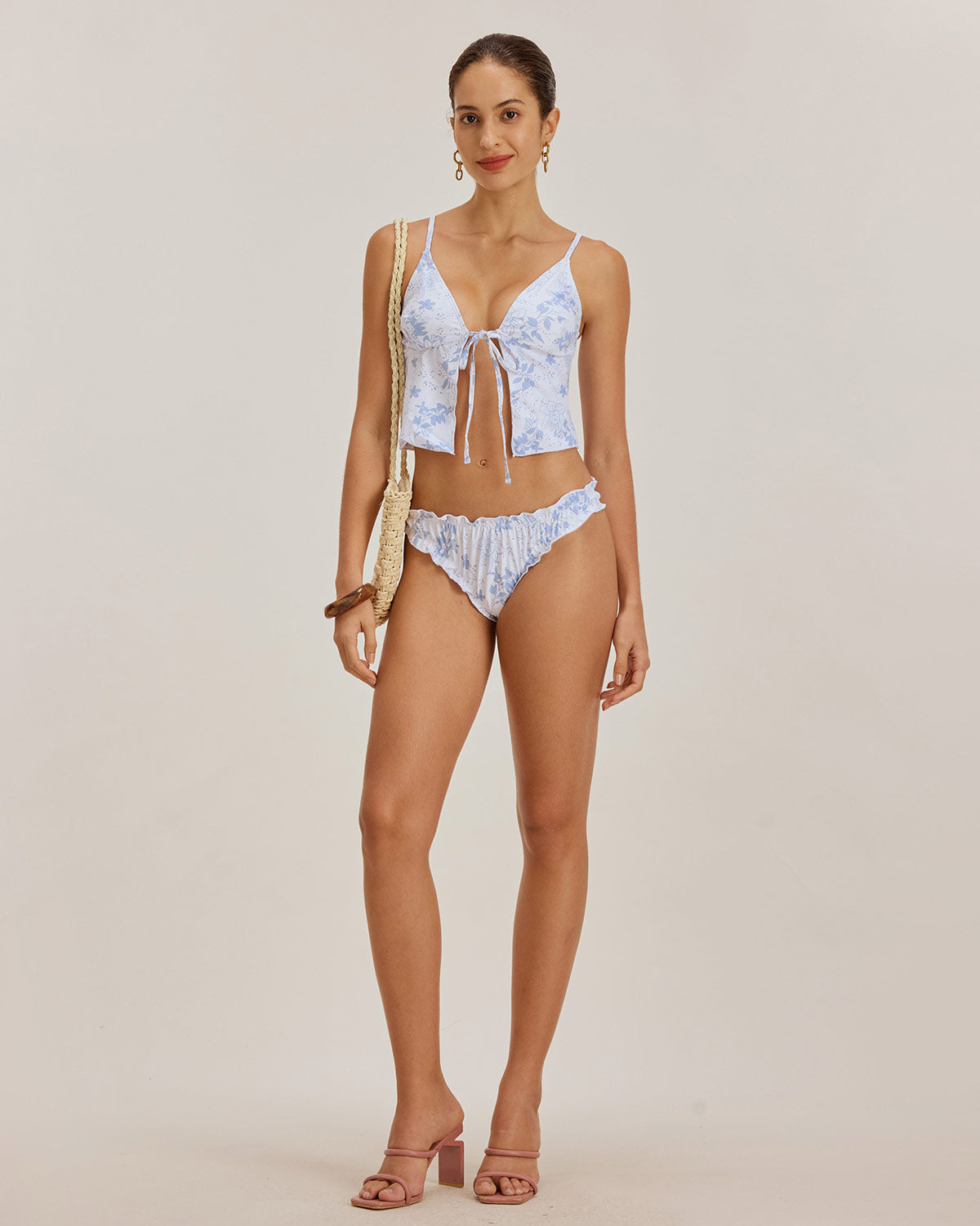 Sueña™ Mavi Çiçekli Önden Bağcıklı Tankini Takımı
