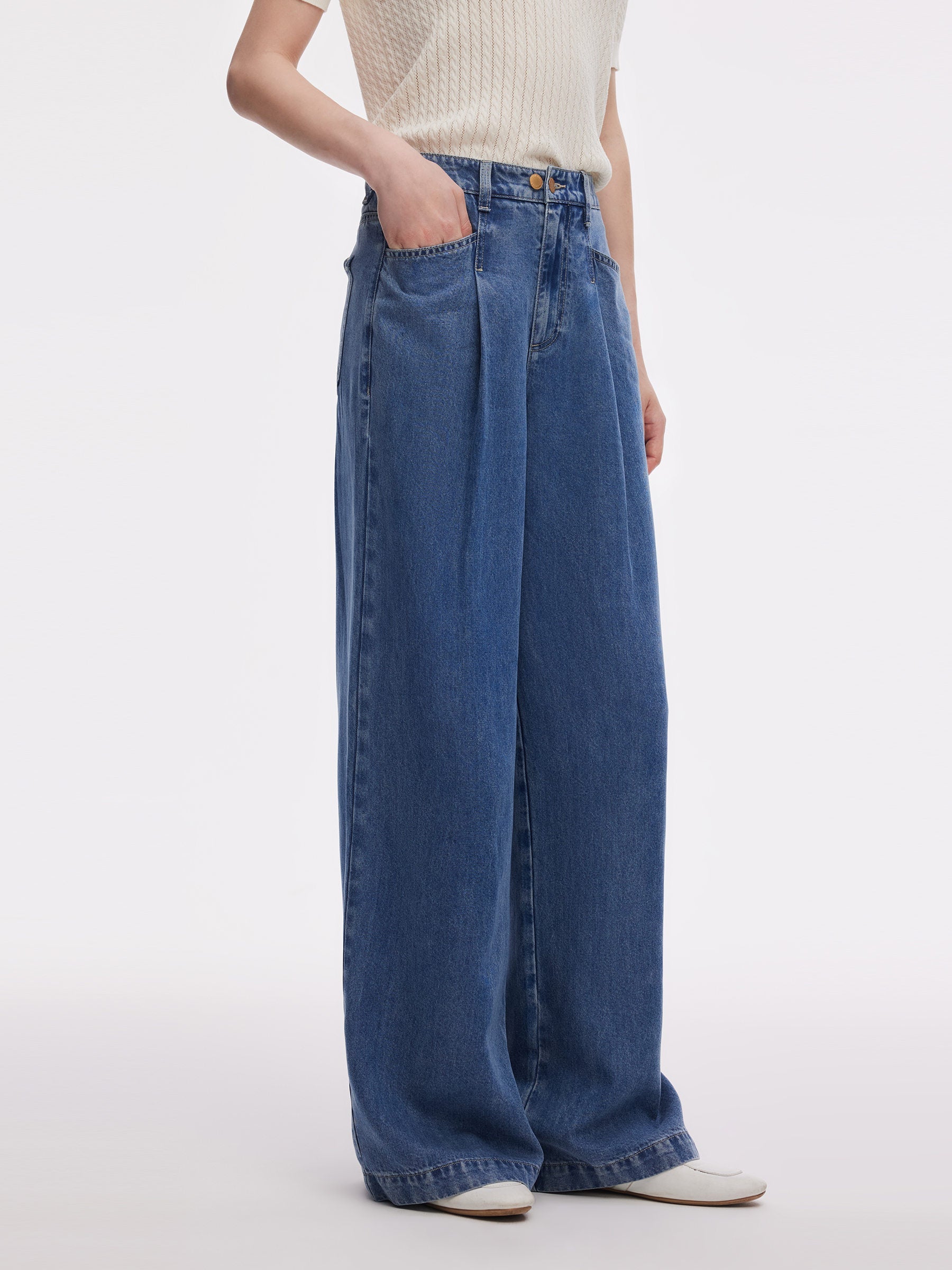 %100 Tencel Denim Kadın Ayarlanabilir Bel Kot Pantolon