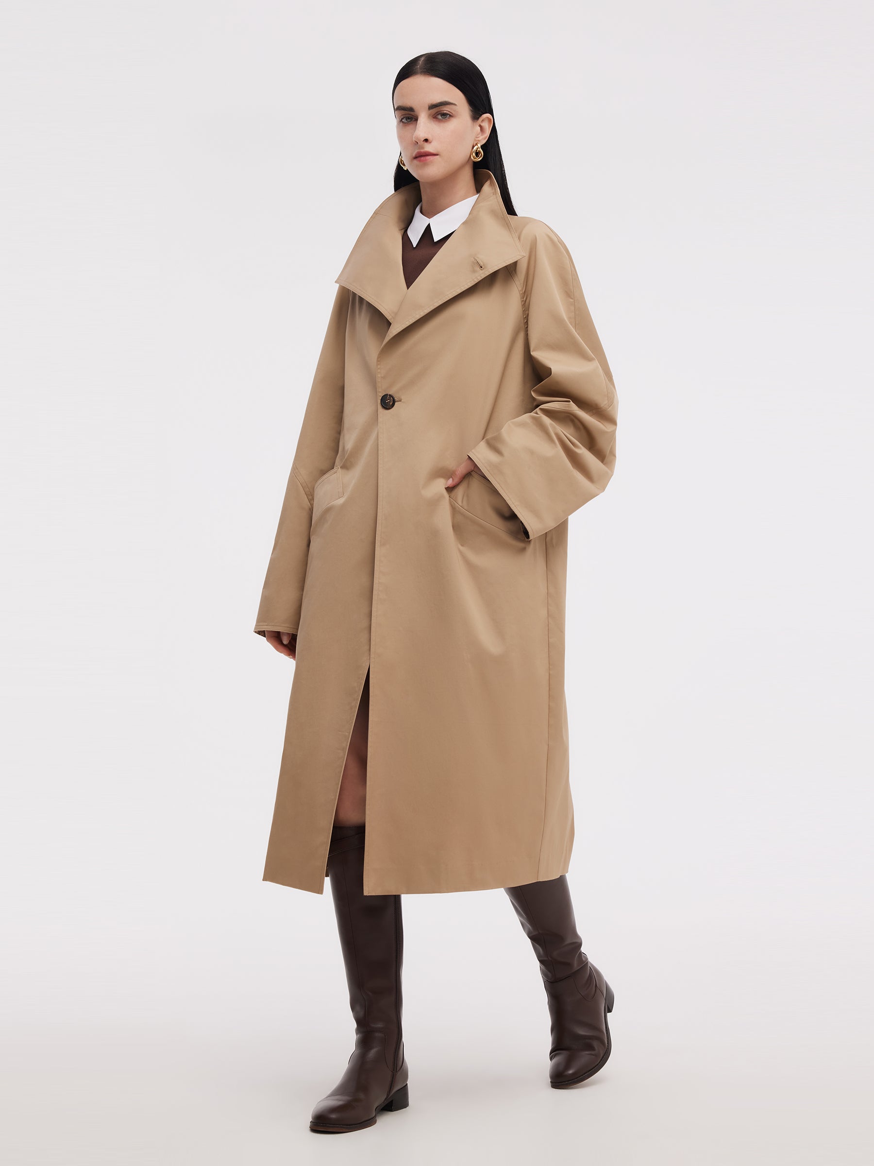 Pamuklu Renk Blok Manşetli Unisex Trençkot