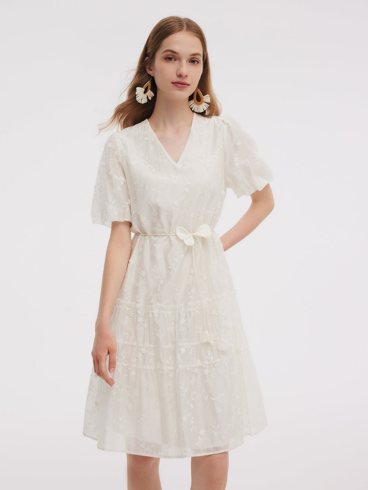 Tencel Karışımlı İşlemeli Kadın Midi Elbise