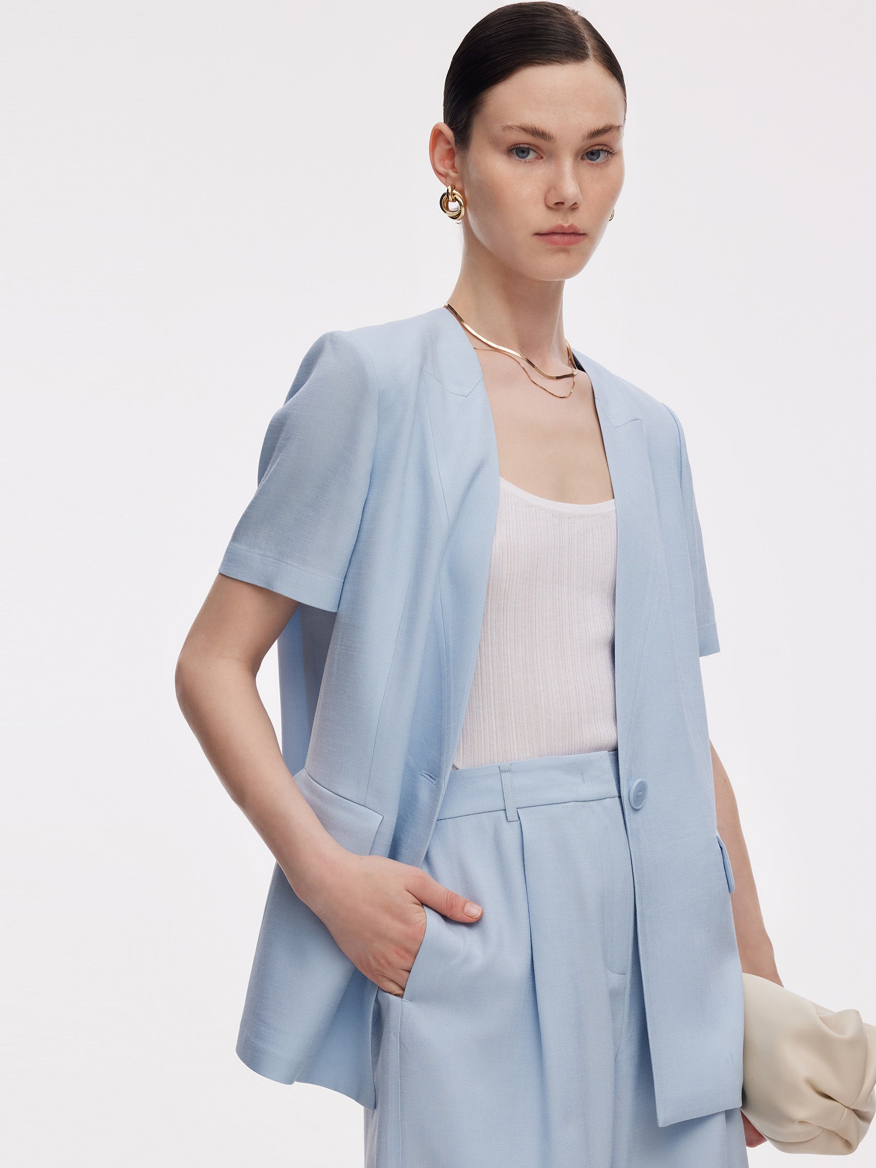 %100 Asetat Kadın Kısa Kollu Blazer