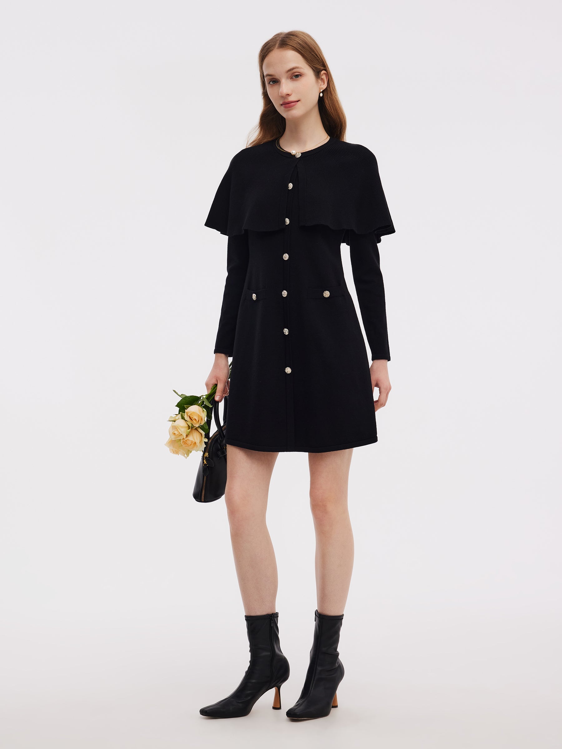 Tencel Karışımlı Capelet Kadın Örgü Mini Elbise