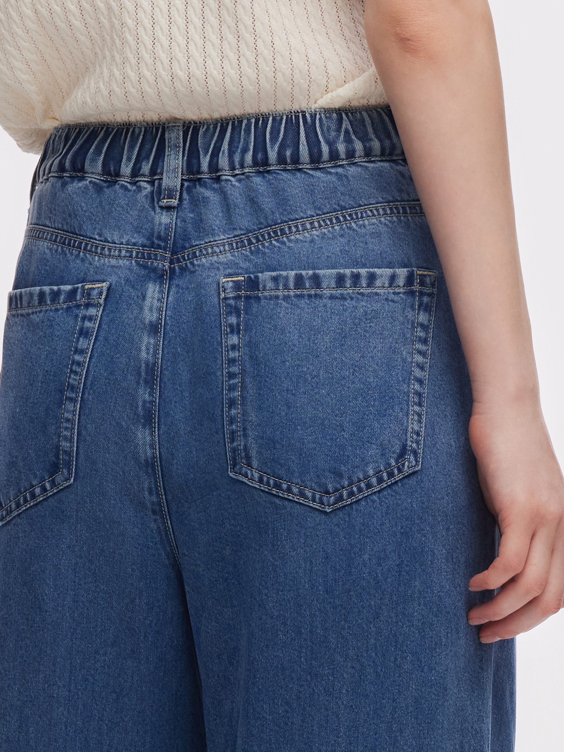 %100 Tencel Denim Kadın Ayarlanabilir Bel Kot Pantolon