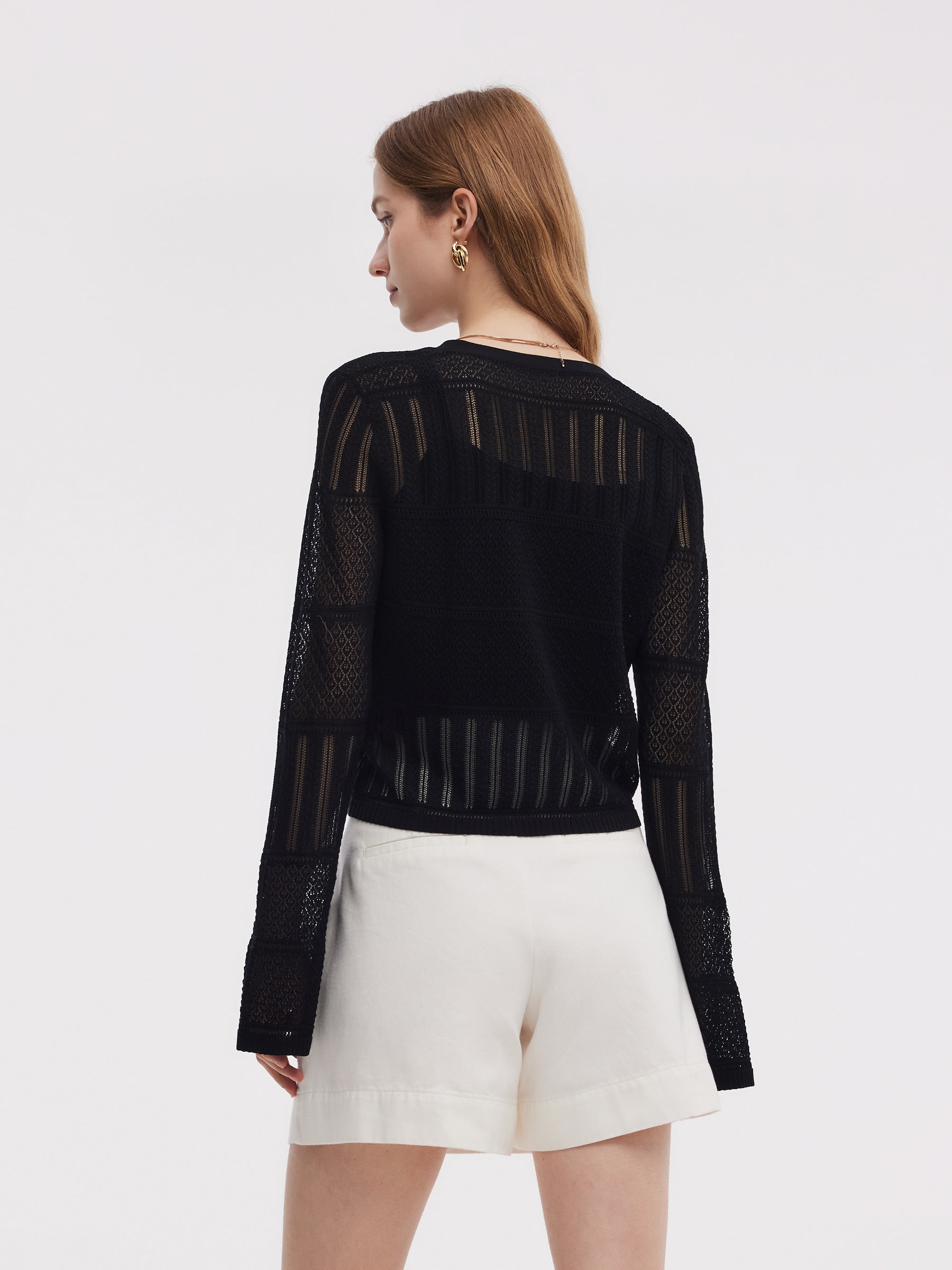 Tencel Karışımlı Ajurlu Kadın Kloş Kollu Hırka