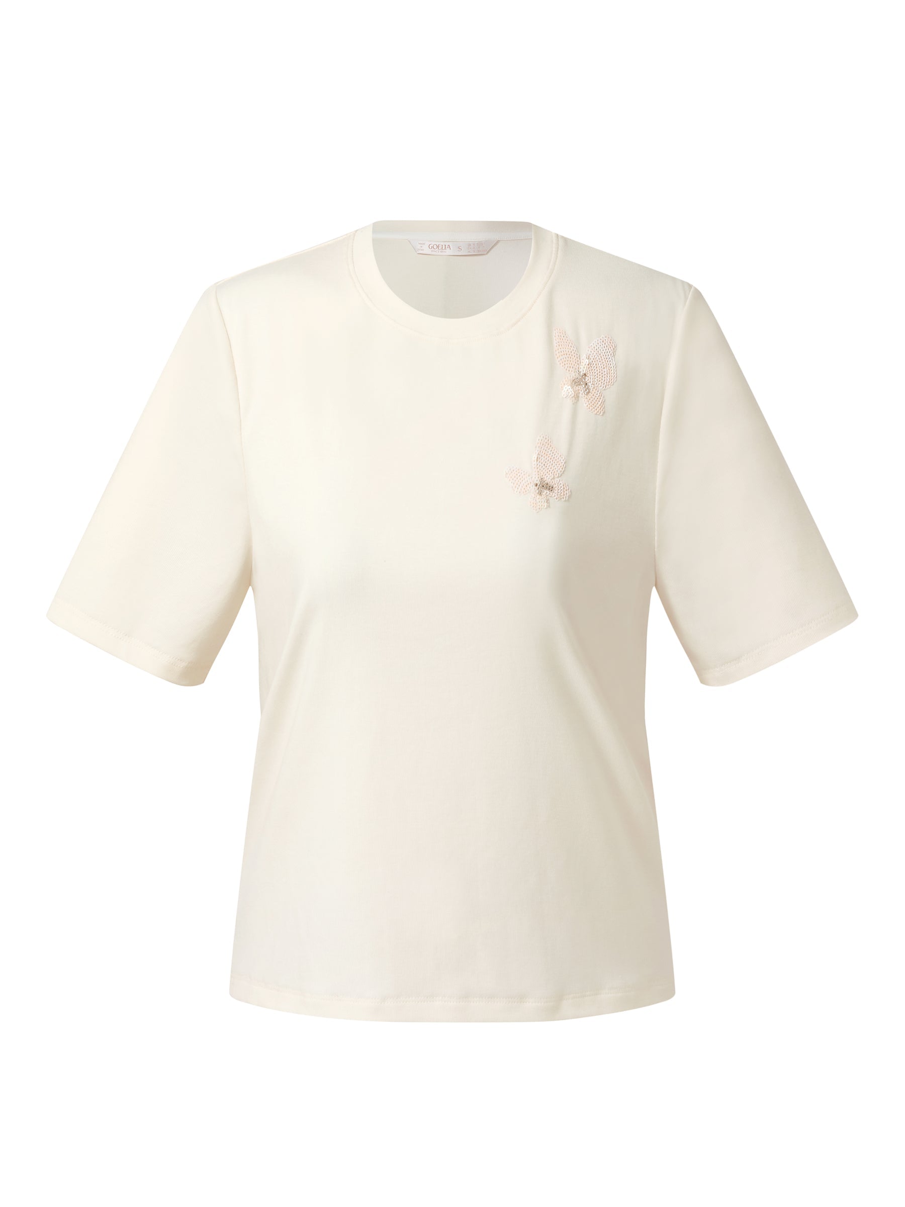 Tencel Karışımlı Kelebek Payet İşlemeli Kadın Tişörtü