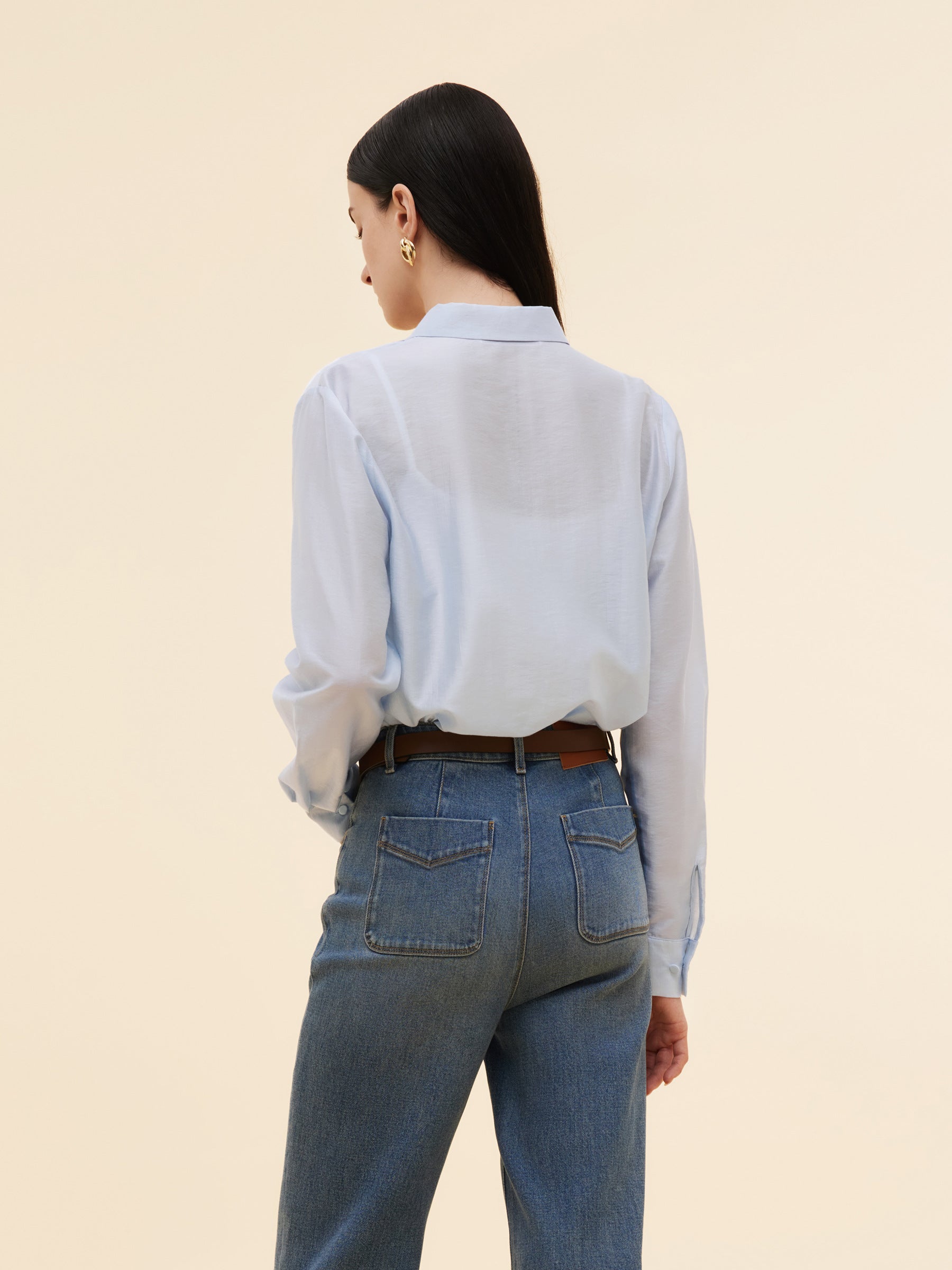 Tencel Karışımlı Önü Pileli Kadın Gömleği