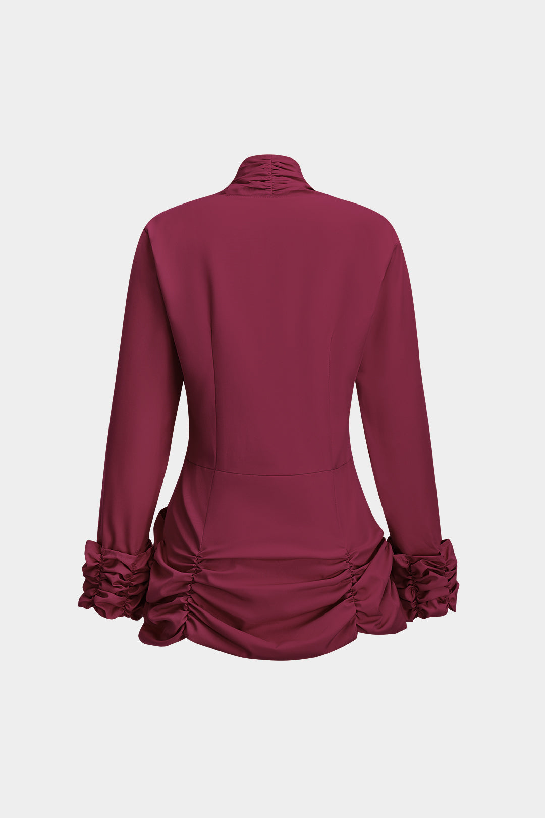 Button Ruched Long-Sleeve Gömlek