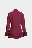 Button Ruched Long-Sleeve Gömlek