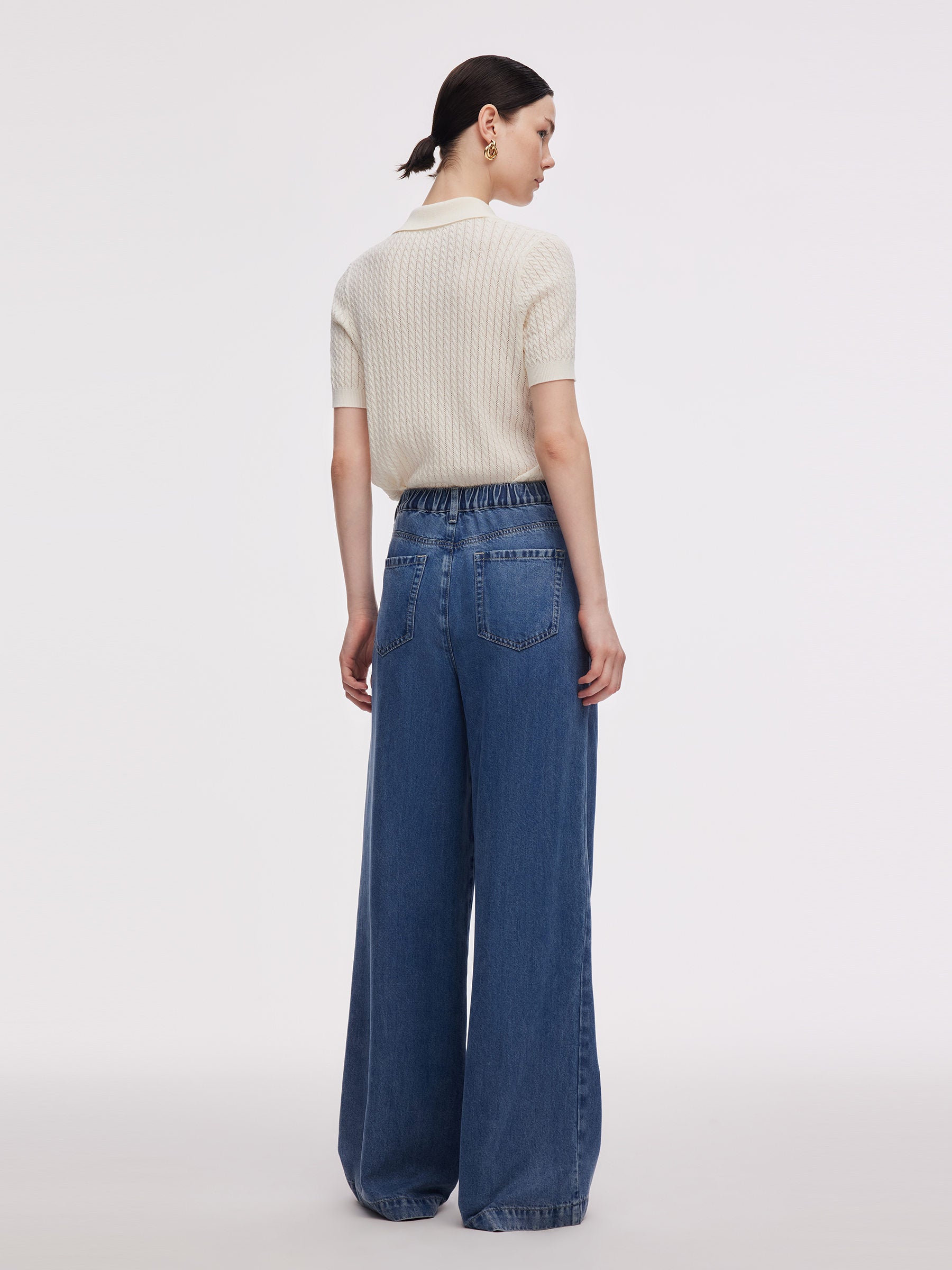 %100 Tencel Denim Kadın Ayarlanabilir Bel Kot Pantolon
