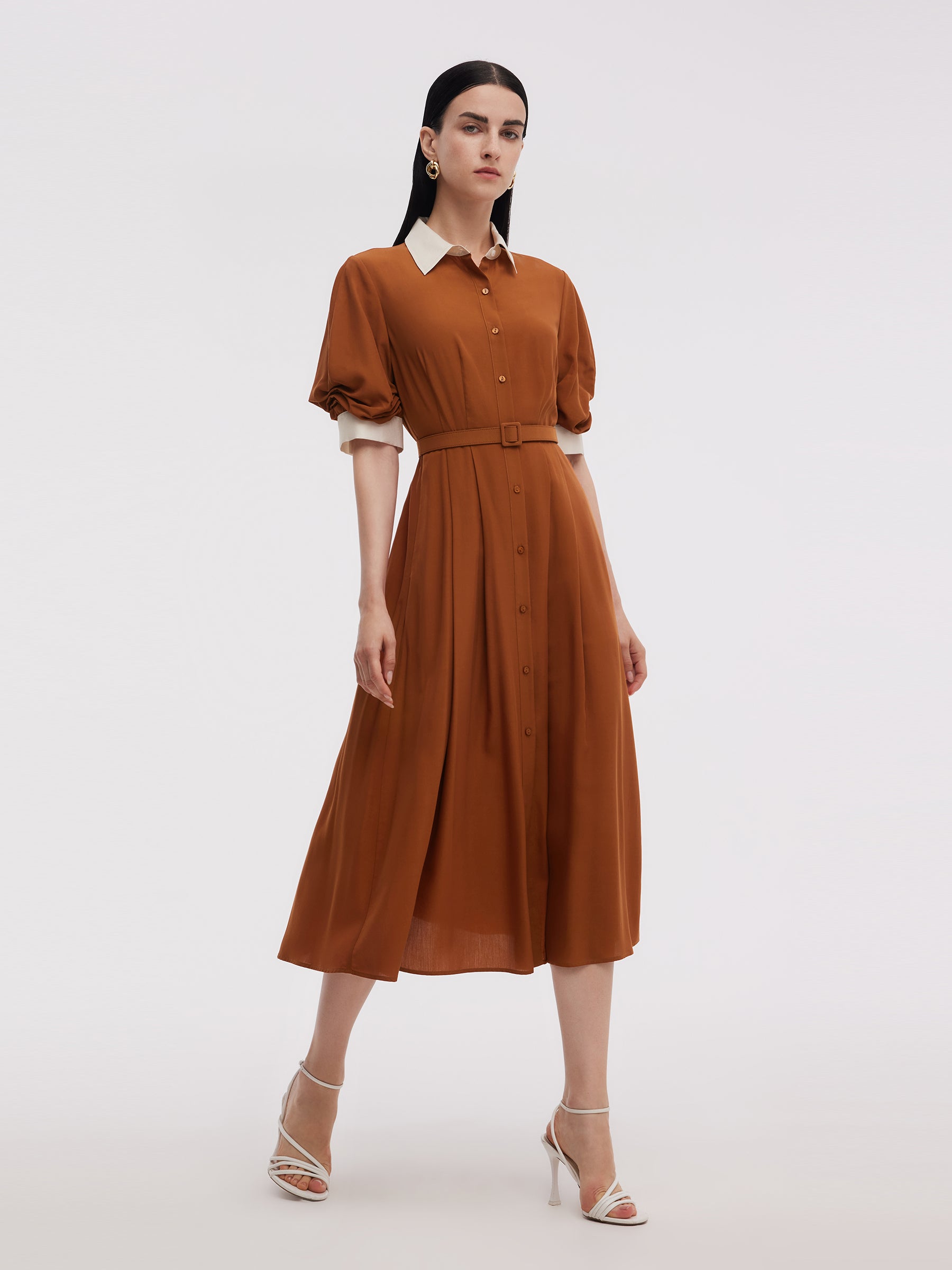 Tencel Asetat Karışımlı Renk Bloklu Kadın Midi Elbise