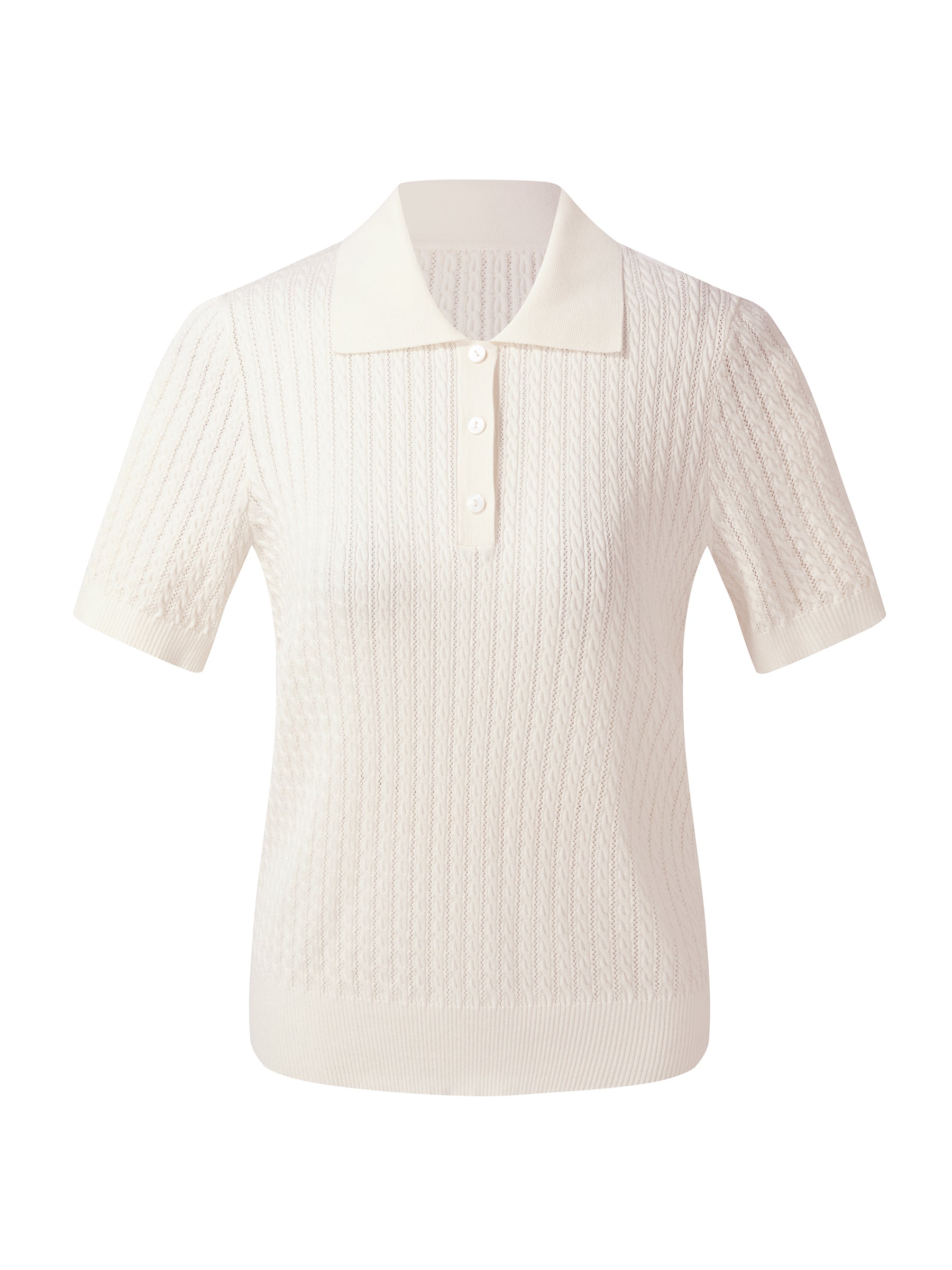 Tencel Karışımlı Ajurlu Kadın Örgü Polo Üst