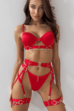 Sueña™ 4 Parça Lingerie Takımı + Bacak Halkaları / INTIME - Kırmızı