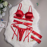 Sueña™ 4 Parça Lingerie Takımı + Bacak Halkaları / INTIME - Kırmızı