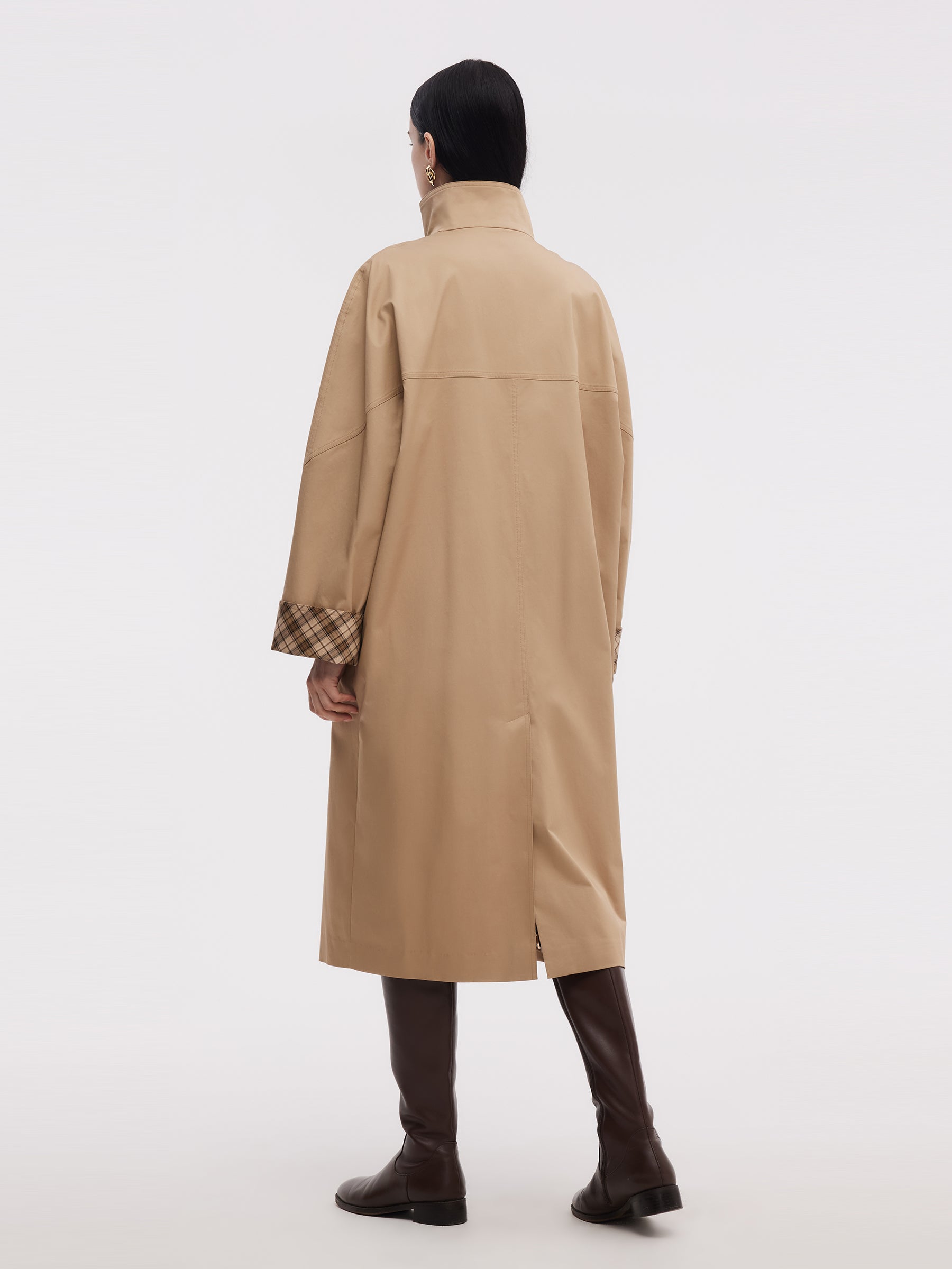 Pamuklu Renk Blok Manşetli Unisex Trençkot