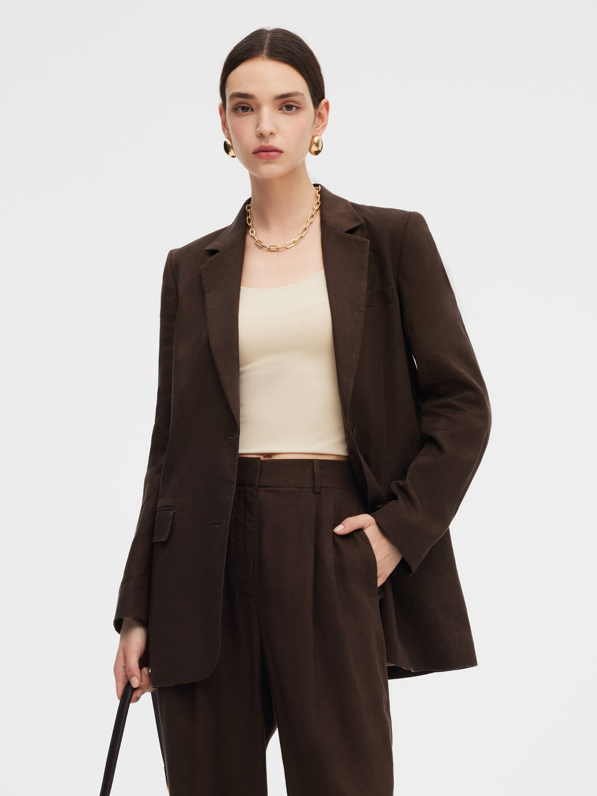 %100 Keten Kadın Bol Kesim Blazer