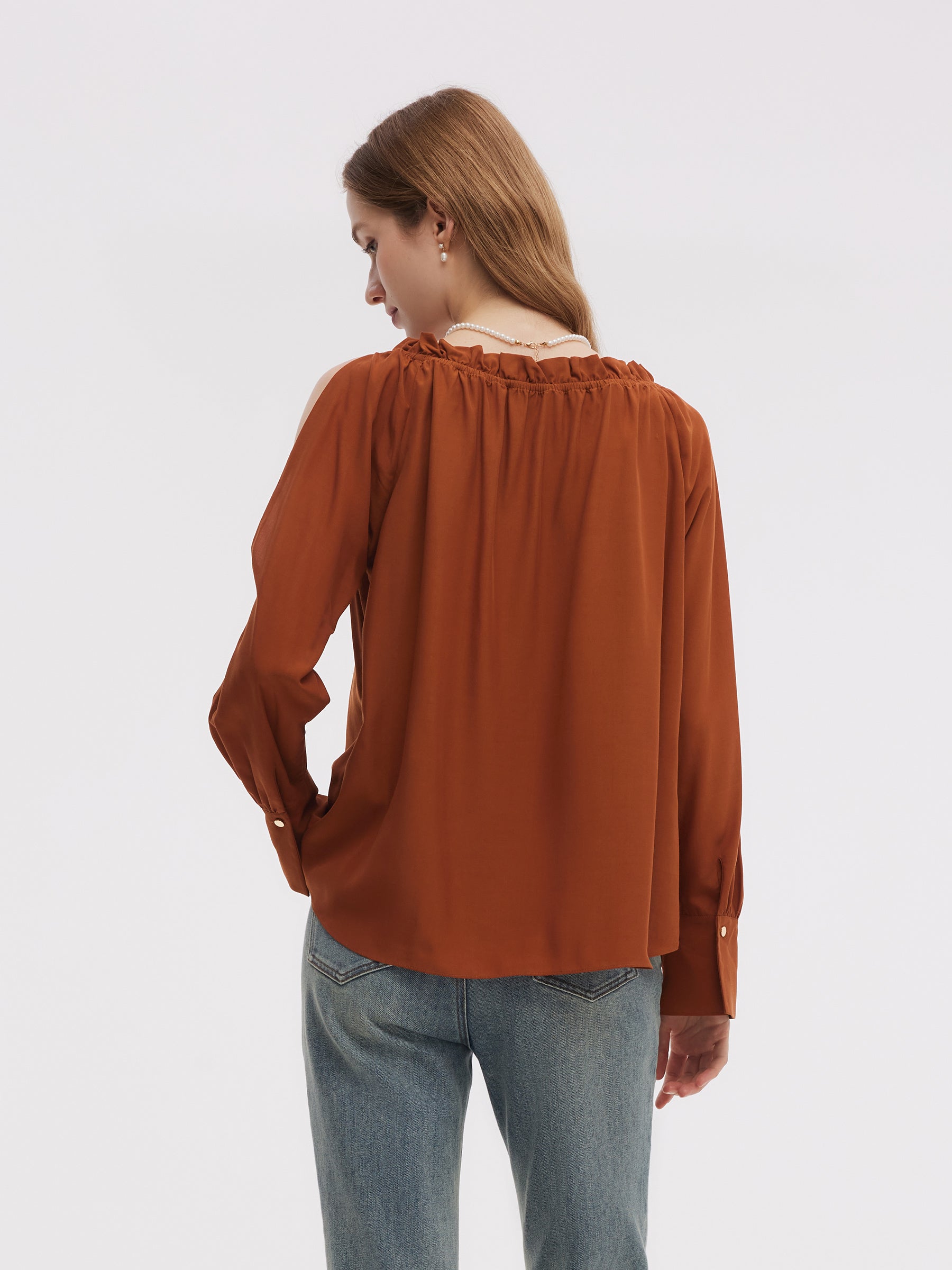 Tencel Asetat Karışımlı Kadın Omuz Açık Bluz