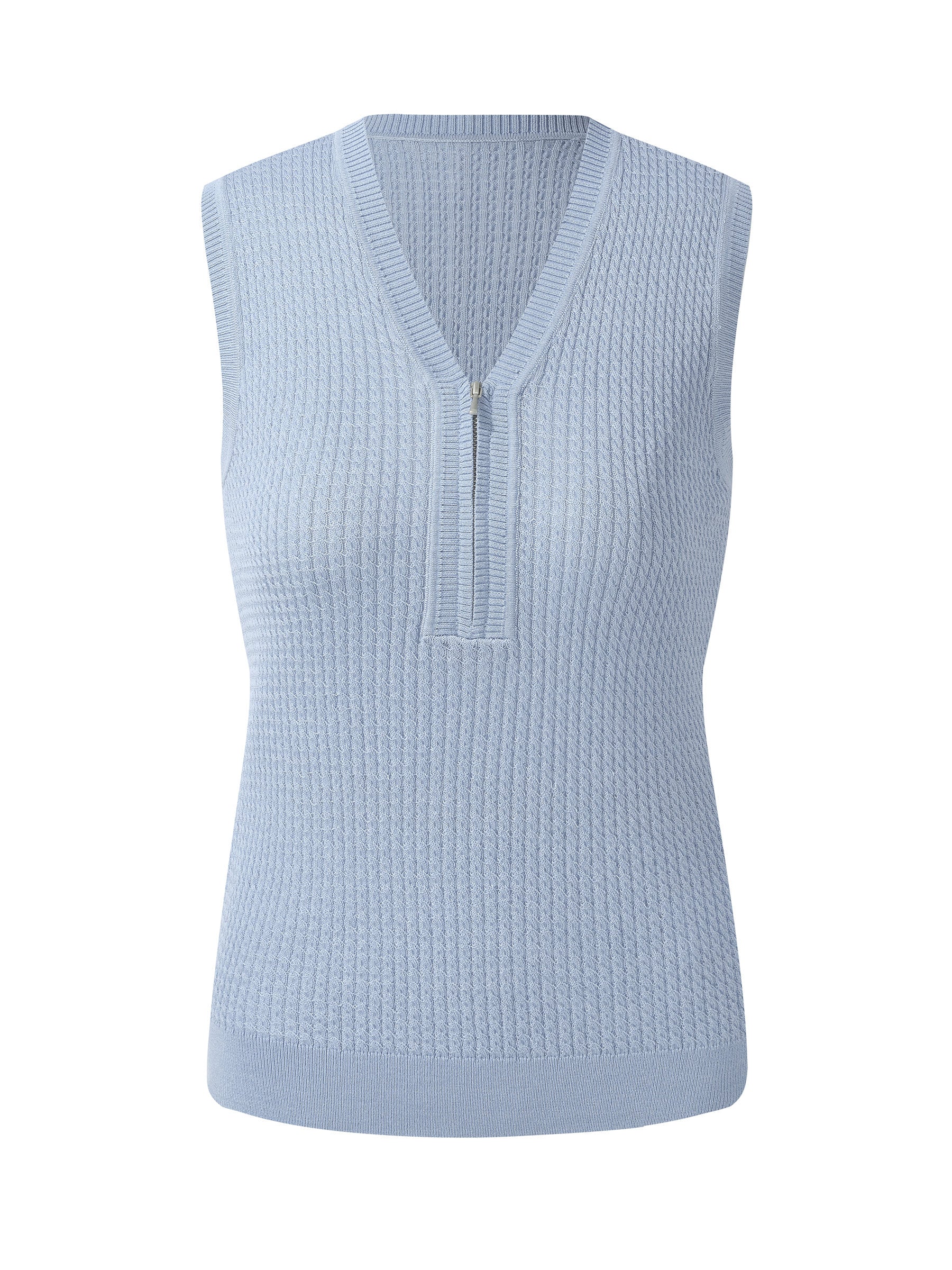 Tencel Karışımlı Yarım Fermuarlı Kadın V Yaka Örgü Atlet