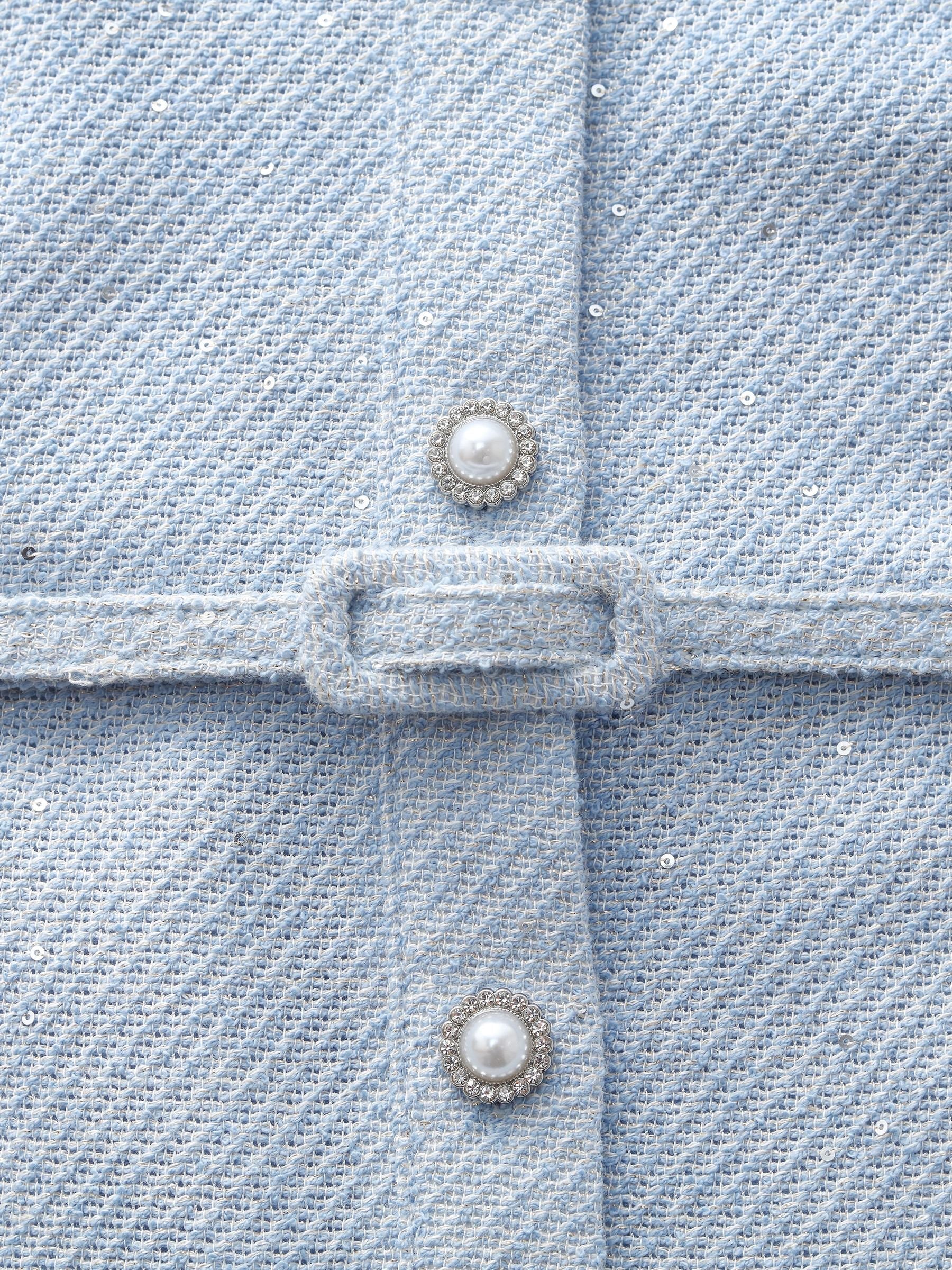 Asetat Karışımlı Tweed Payetli Kadın Midi Elbise Kemerli