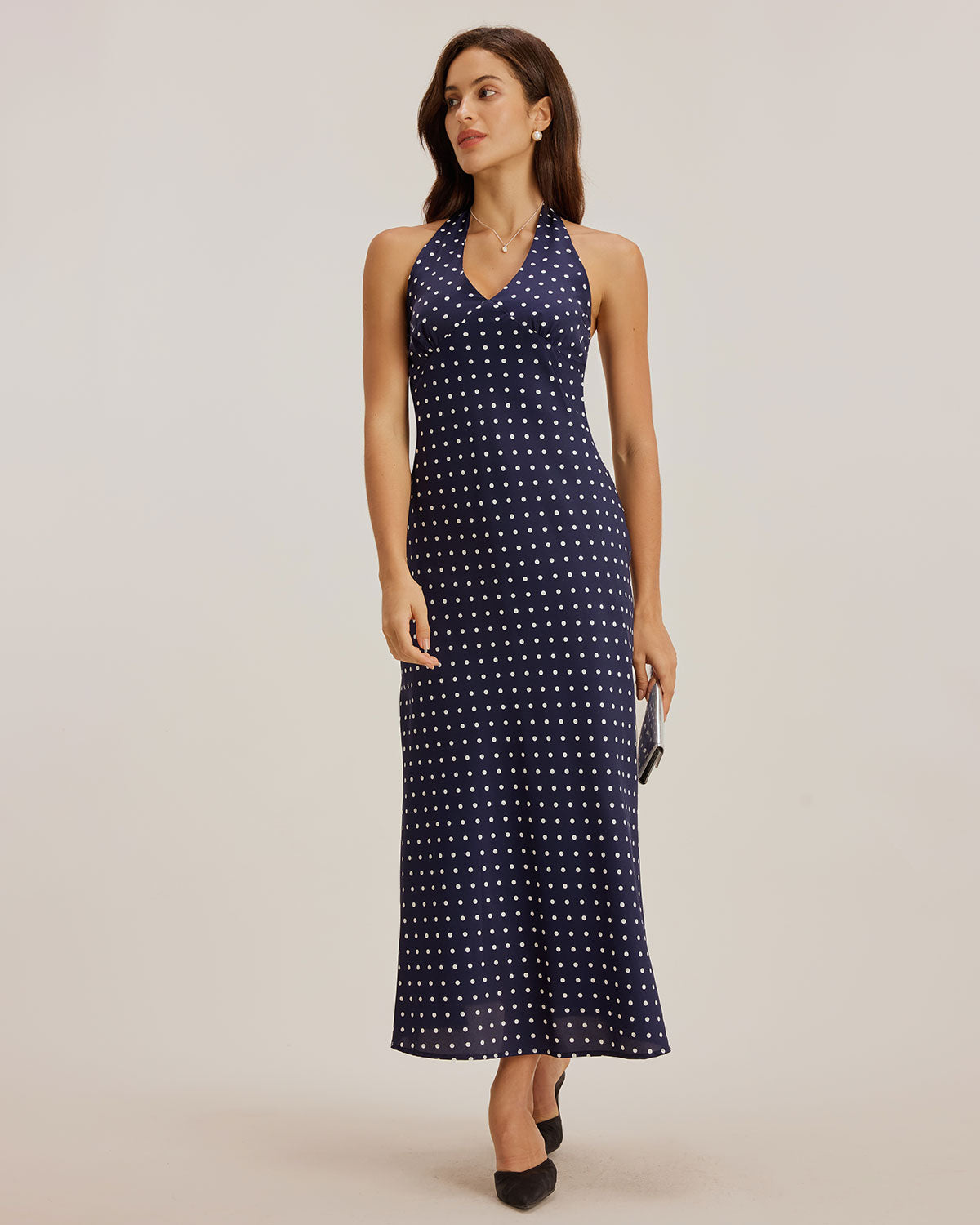 Sueña™ Mavi Polka Dot Askılı Uzun Elbise