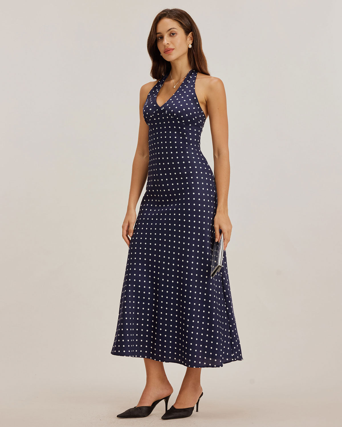 Sueña™ Mavi Polka Dot Askılı Uzun Elbise