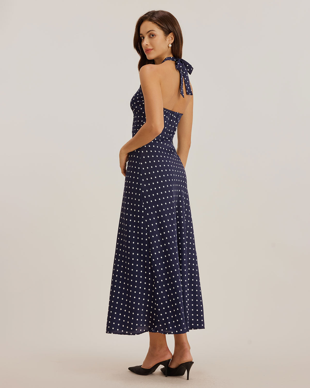 Sueña™ Mavi Polka Dot Askılı Uzun Elbise