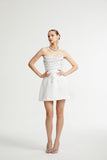Radiance Elegance Beyaz Taş İşlemeli Straplez Mini Elbise