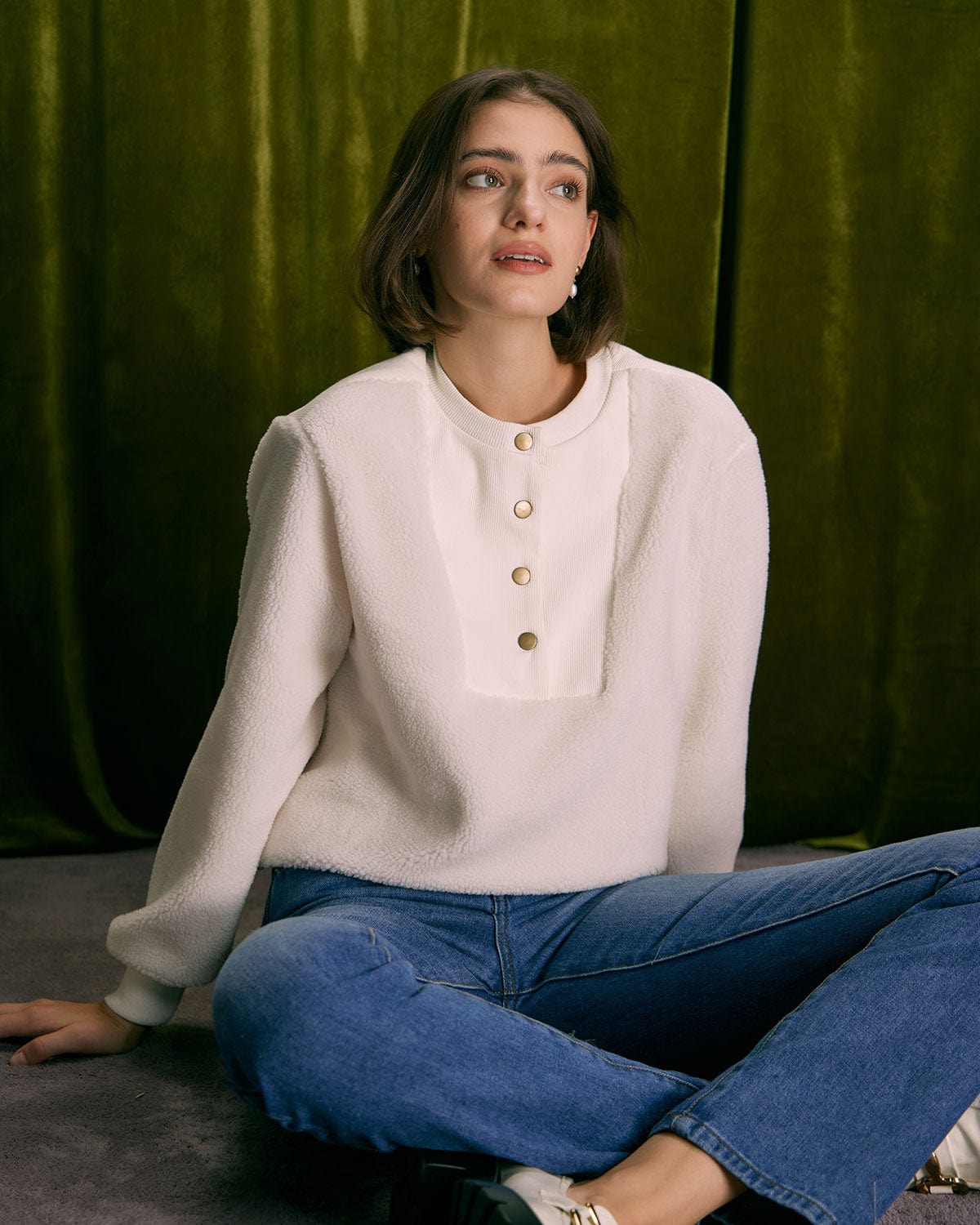 Bej Teddy Patchwork Sweatshirt