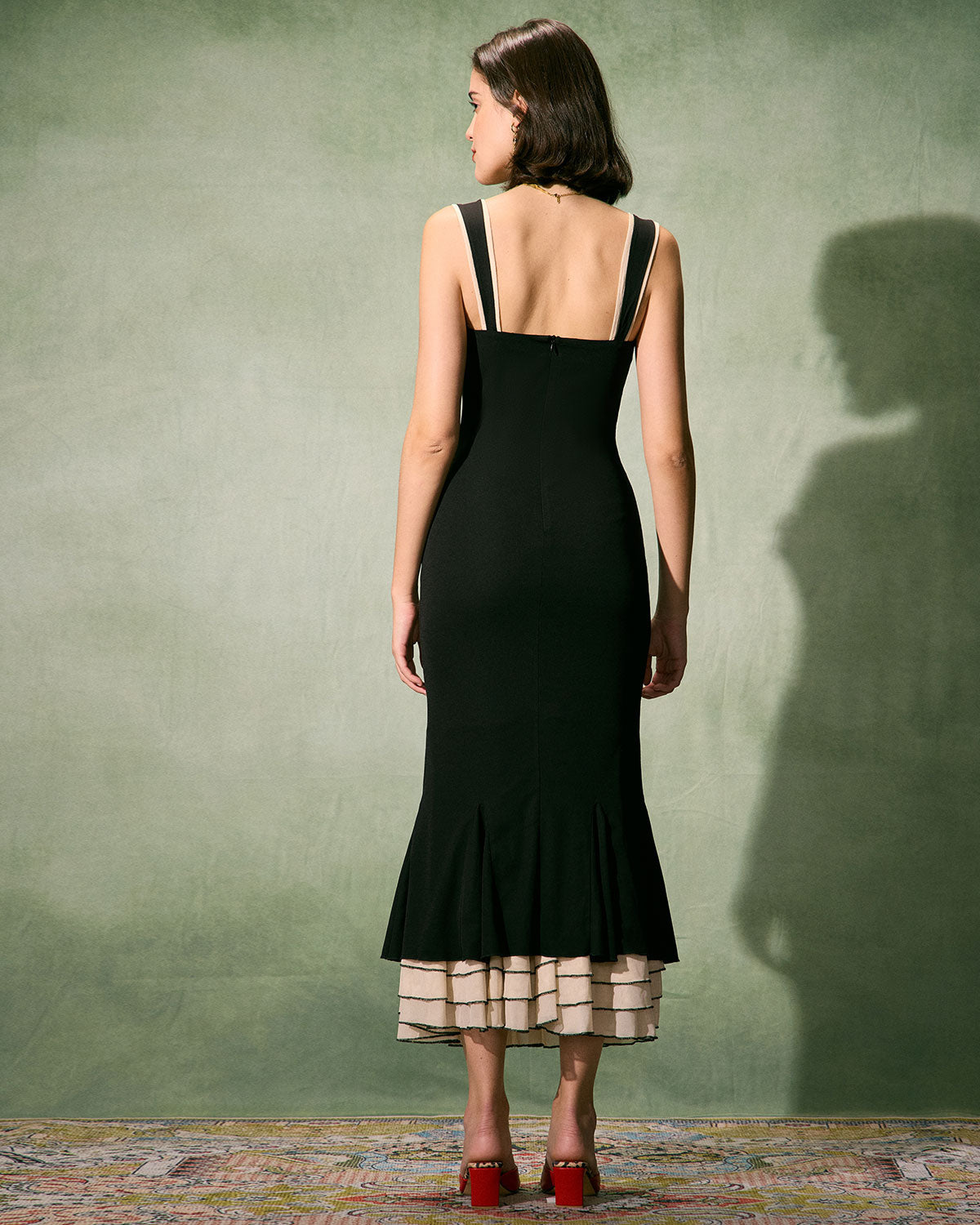 Sueña Siyah Kalp Yaka Bodycon Slip Maxi Elbise